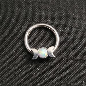 16G 8mm stainless steel silver crescent moon septum piercing with faux moonstone